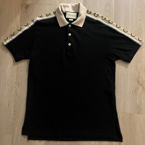 GUCCI Logo Jacquard Webbing Trimmed Stretch Cotton Piqué Black Polo Shirt